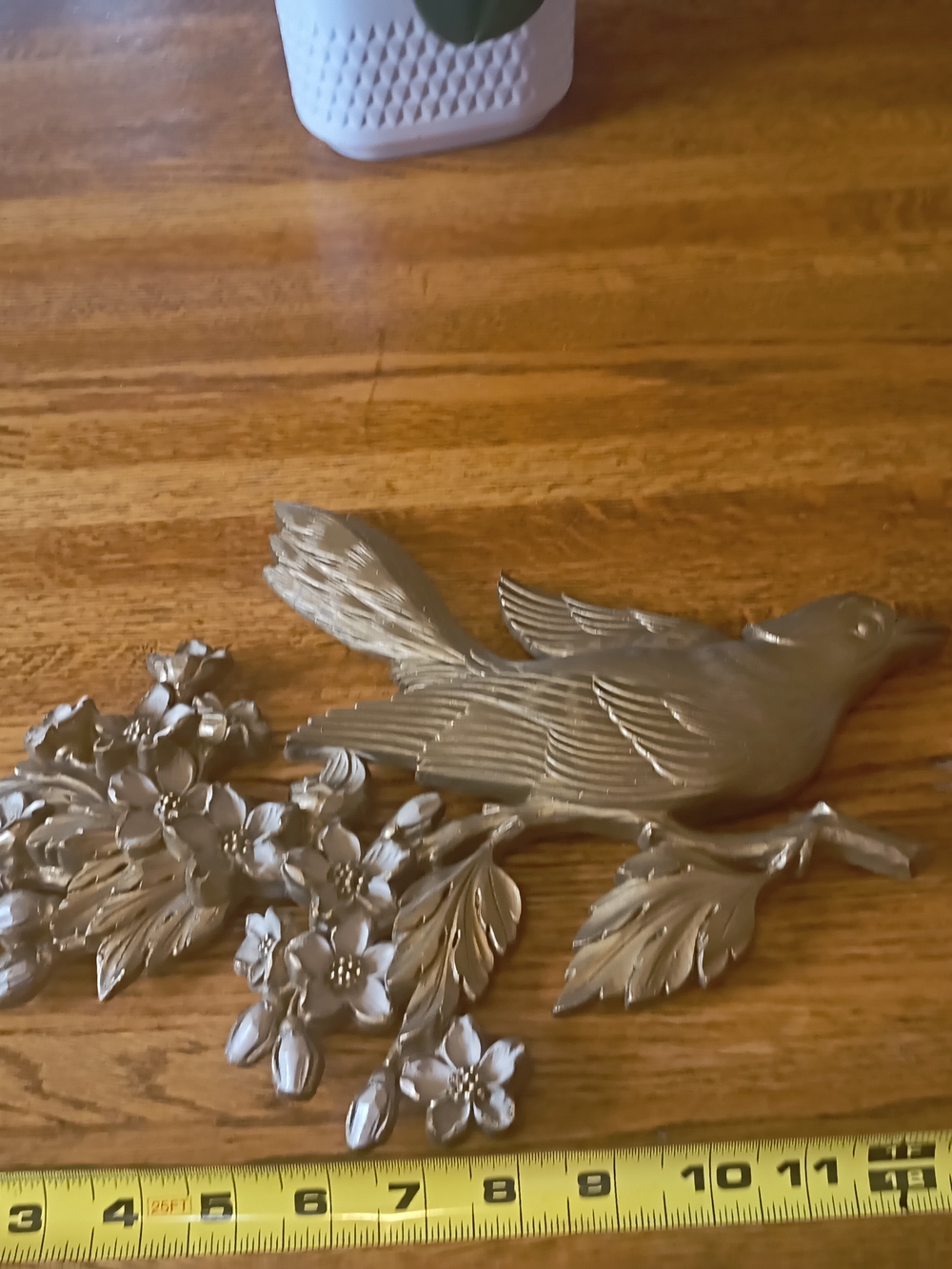 Vintage 7038 Syroco 1960's Gold Cream Dogwood & Bird Wall Plaque Decor